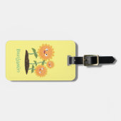 Mooie zonnebloemen die cartoon glimlachen bagagelabel (Voorkant horizontaal)