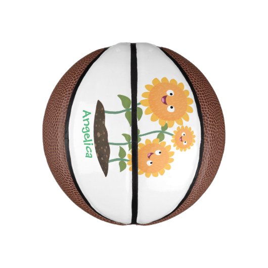 Mooie zonnebloemen die cartoon glimlachen basketbal (Verticaal)