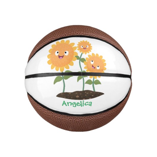 Mooie zonnebloemen die cartoon glimlachen basketbal (Voorkant)