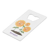 Mooie zonnebloemen die cartoon glimlachen creditkaart flessenopener (Achterkant Gekanteld)