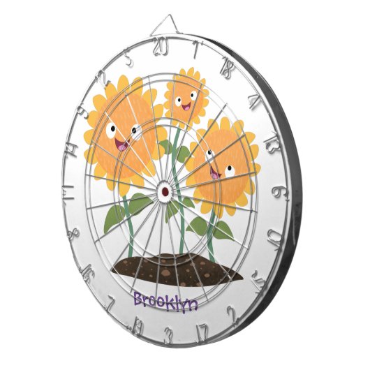Mooie zonnebloemen die cartoon glimlachen dartbord (Voorkant Rechts)