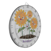 Mooie zonnebloemen die cartoon glimlachen dartbord (Voorkant Links)