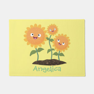 Mooie zonnebloemen die cartoon glimlachen deurmat