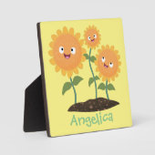 Mooie zonnebloemen die cartoon glimlachen fotoplaat (Voorkant)