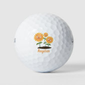 Mooie zonnebloemen die cartoon glimlachen golfballen (Voorkant)