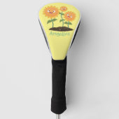 Mooie zonnebloemen die cartoon glimlachen golfheadcover (Voorkant)