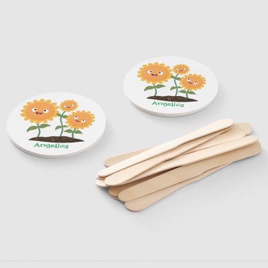 Mooie zonnebloemen die cartoon glimlachen handwaaier (Niet-gemonteerd)