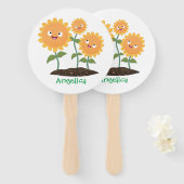 Mooie zonnebloemen die cartoon glimlachen handwaaier (Voorkant en achterkant)