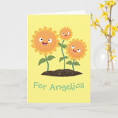 Mooie zonnebloemen die cartoon glimlachen kaart (Gele Bloem)