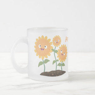 Mooie zonnebloemen die cartoon glimlachen matglas koffiemok