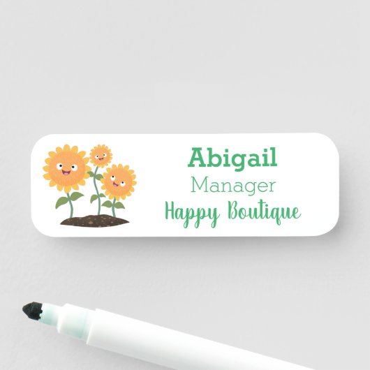Mooie zonnebloemen die cartoon glimlachen naamplaatje (In situ)