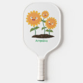Mooie zonnebloemen die cartoon glimlachen pickleball paddle (Achterkant)