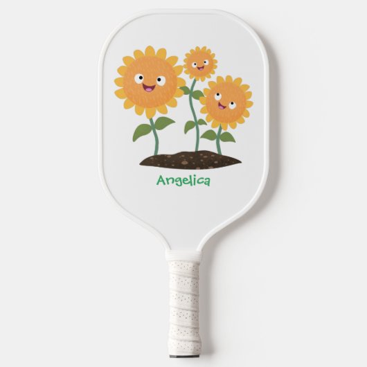 Mooie zonnebloemen die cartoon glimlachen pickleball paddle (Voorkant)