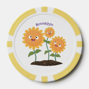 Mooie zonnebloemen die cartoon glimlachen poker chips
