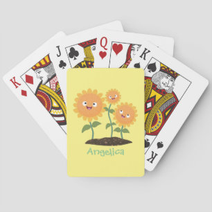 Mooie zonnebloemen die cartoon glimlachen pokerkaarten