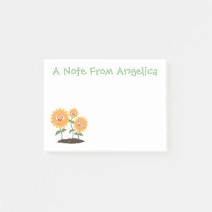 Mooie zonnebloemen die cartoon glimlachen post-it® notes