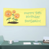 Mooie zonnebloemen die cartoon glimlachen spandoek (Beurs)