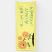 Mooie zonnebloemen die cartoon glimlachen spandoek (Verticaal)