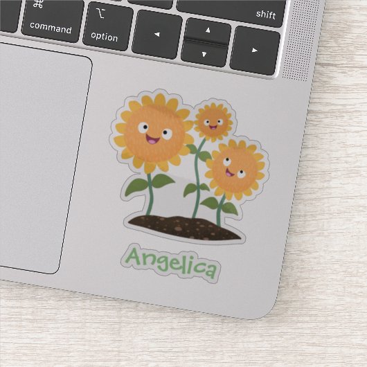 Mooie zonnebloemen die cartoon glimlachen sticker (Detail)