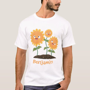 Mooie zonnebloemen die cartoon glimlachen t-shirt