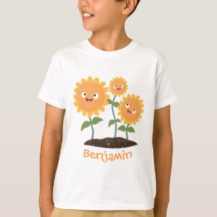 Mooie zonnebloemen die cartoon glimlachen t-shirt