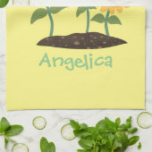 Mooie zonnebloemen die cartoon glimlachen theedoek (Gevouwen)