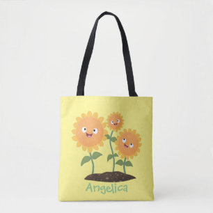 Mooie zonnebloemen die cartoon glimlachen tote bag