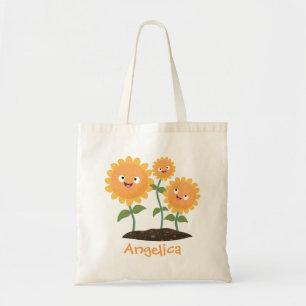 Mooie zonnebloemen die cartoon glimlachen tote bag