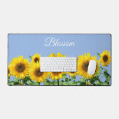 Mooie Zonnebloemen en Tekst op Hemelsblauw Bureaumat (Keyboard & Muis)