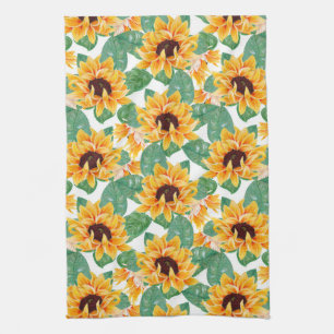 Mooie zonnebloemen geel en groen patroon theedoek