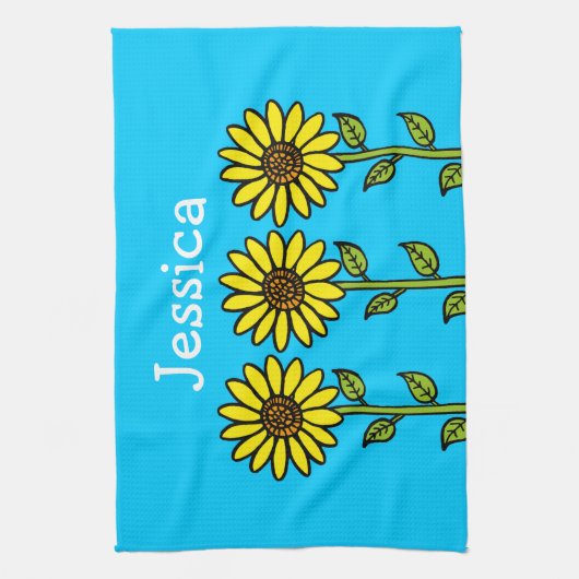 Mooie Zonnebloemen Illustratie Gepersonaliseerde N Theedoek (Verticaal)