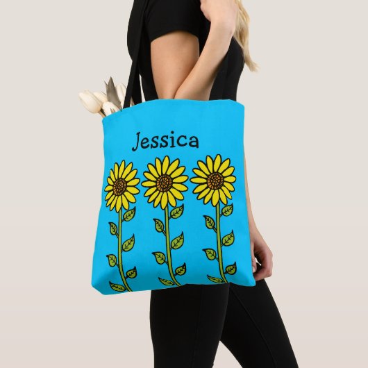 Mooie Zonnebloemen Illustratie Gepersonaliseerde N Tote Bag (Dichtbij)