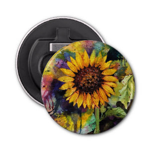 Mooie zonnebloemen in Waterverf Button Flesopener