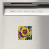 Mooie zonnebloemen in Waterverf Magneet (Insitu (Vaatwasser))