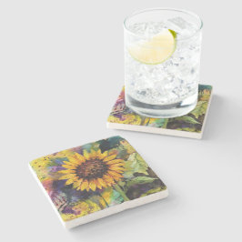 Mooie zonnebloemen in Waterverf Stenen Onderzetter