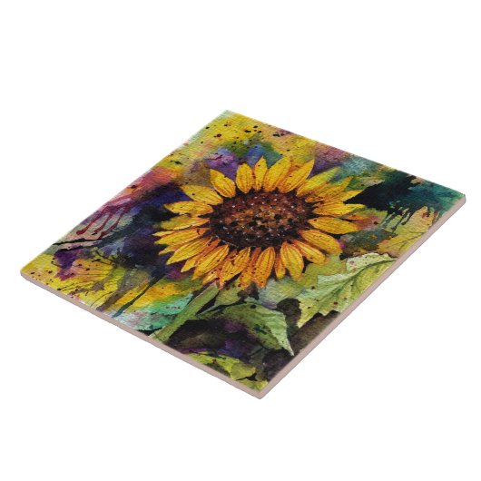 Mooie zonnebloemen in Waterverf Tegeltje (Zijkant)