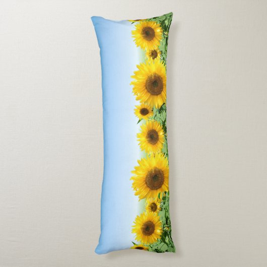 Mooie zonnebloemen op Sky Blue Body Pillow Lichaamskussen (Achterkant (Verticaal))