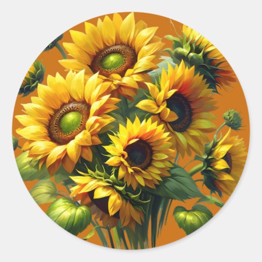 Mooie zonnebloemen ronde sticker (Voorkant)