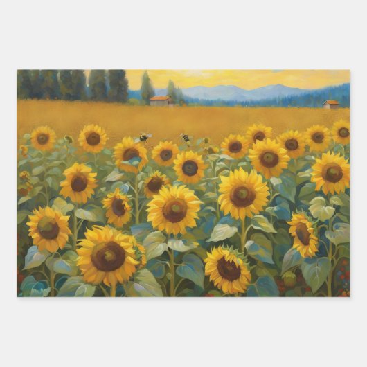 Mooie Zonnebloemen Zomer Verjaardag Giftwrap 3 Inpakpapier Vel (Voorkant 3)