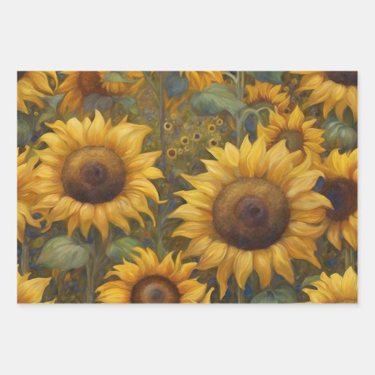 Mooie Zonnebloemen Zomer Verjaardag Giftwrap 3 Inpakpapier Vel (Voorkant 2)