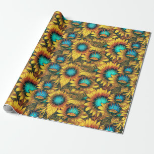 Mooie zonnebloemgeel teal abstract patroon cadeaupapier