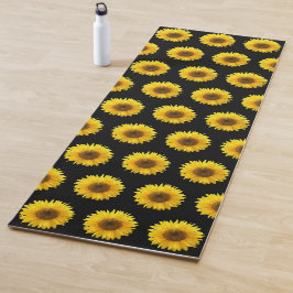 Mooie zonnebloempatroon op zwart yogamat