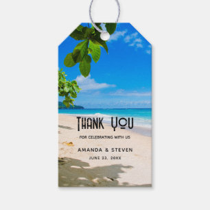 Mooie zonnige tropische strand bruiloft dank u cadeaulabel