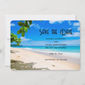 Mooie zonnige tropische strand foto bruiloft save the date (Voorkant)