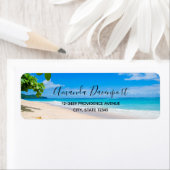 Mooie zonnige tropische strand foto etiket (Insitu)