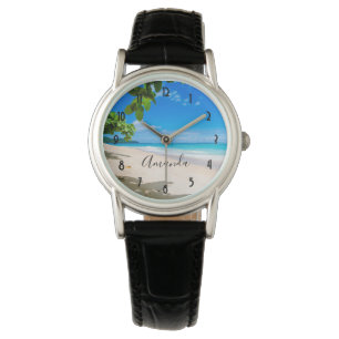 Mooie zonnige tropische strand foto horloge