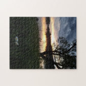 Mooie zonsondergang aan het meer met madeliefjes legpuzzel (Horizontaal)