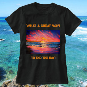 Mooie Zonsondergang bij het Strand Aquarel Schilde T-shirt