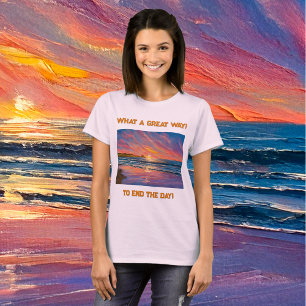 Mooie Zonsondergang bij het Strand Aquarel Schilde T-shirt