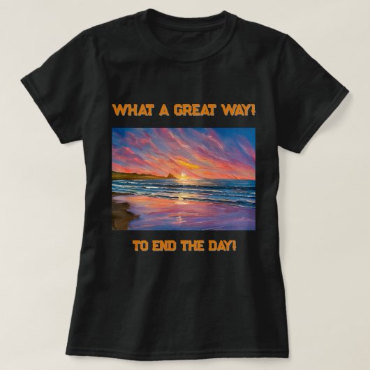 Mooie zonsondergang bij het strand Waterverf schil T-shirt (Design voorkant)